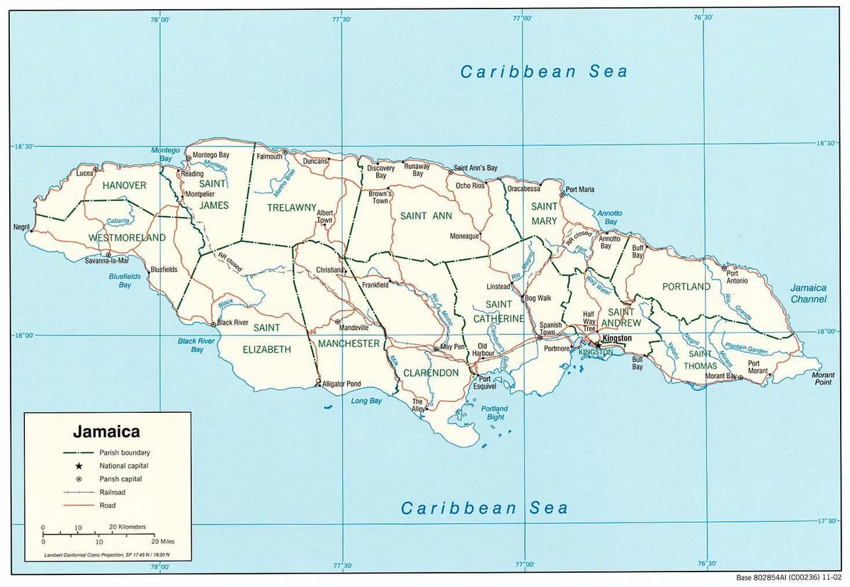 jamaican քարտեզի վրա