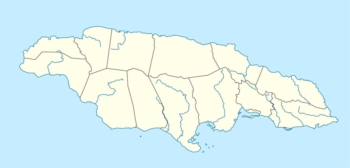 քարտեզ Ջամայկա, ի ցույց տալով գետերի