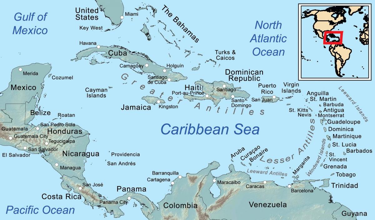 քարտեզ Ջամայկա և հարակից կղզիների