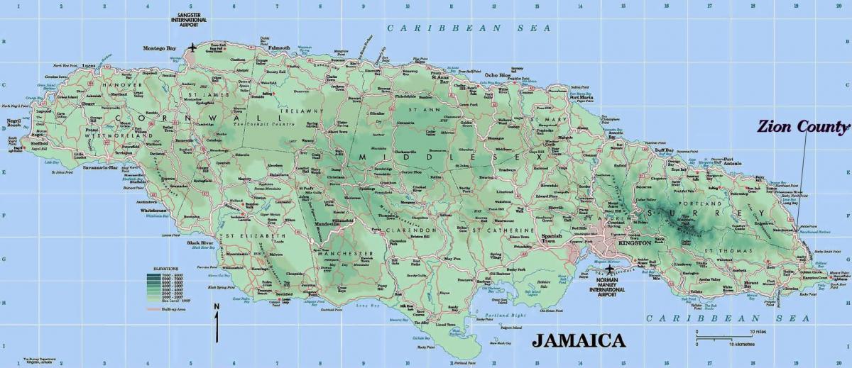 Քարտեզը մանրամասն Ջամայկա